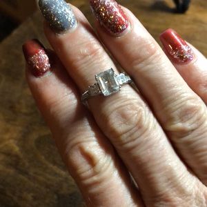 NWOT—White Topaz 3 Stone Emerald Cut Ring